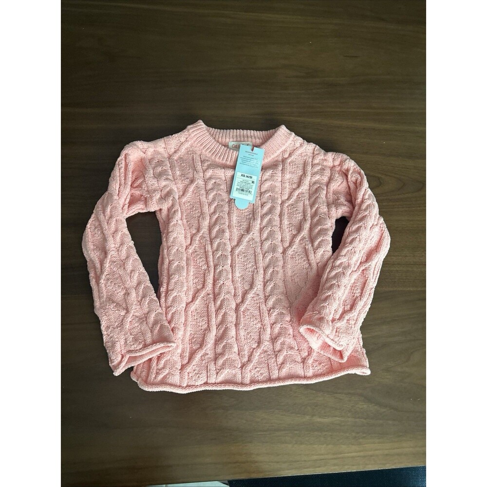 Cat & Jack Cable-Knit Crewneck Pullover Sweater Girls XS (4/5) Pink Long Sleeve